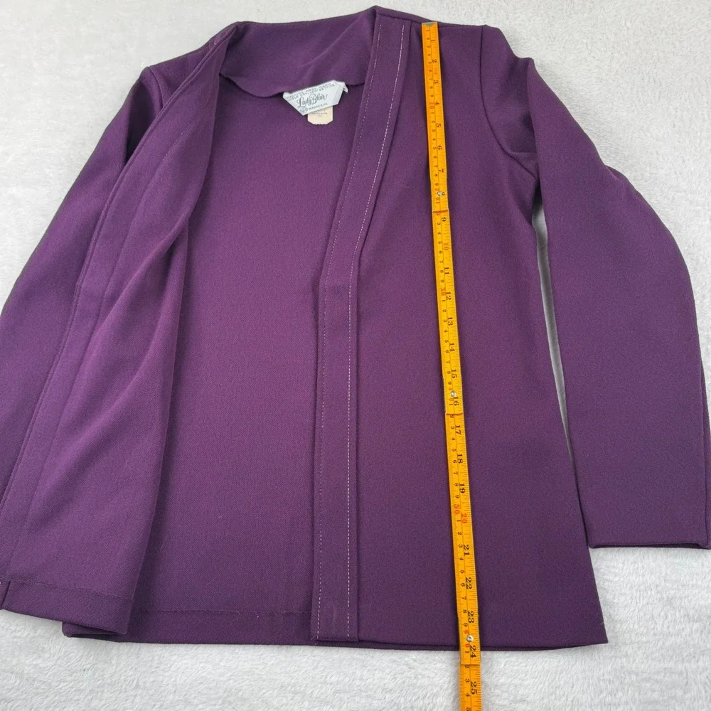VINTAGE Lady Blair Cardigan Vest Set Womens 7 Purple 70s ILGWU Contrast Stitch